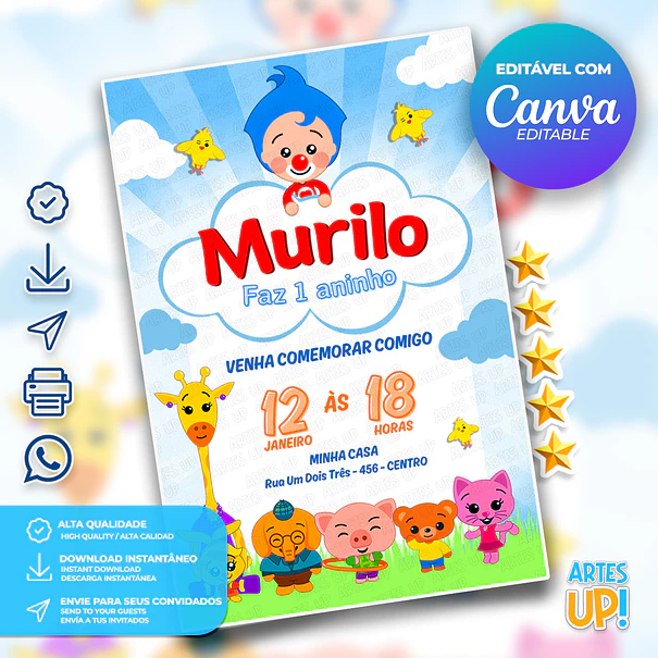 Invitación de cumpleaños de Plim Plim un héroe del corazón 1