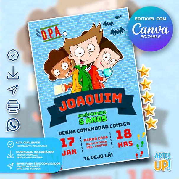 Convite de Aniversário Detetives do Prédio Azul DPA 1