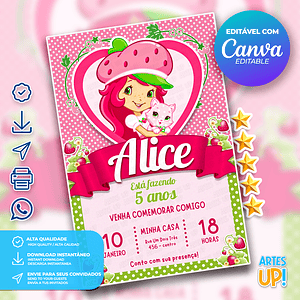 Invitación de cumpleaños de Tarta de Fresa