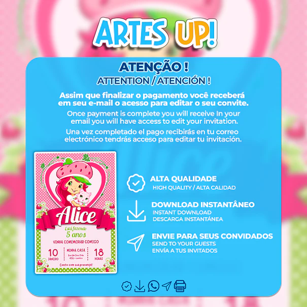 Convite de Aniversário Moranguinho 2