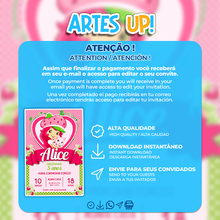 Convite de Aniversário Moranguinho 2