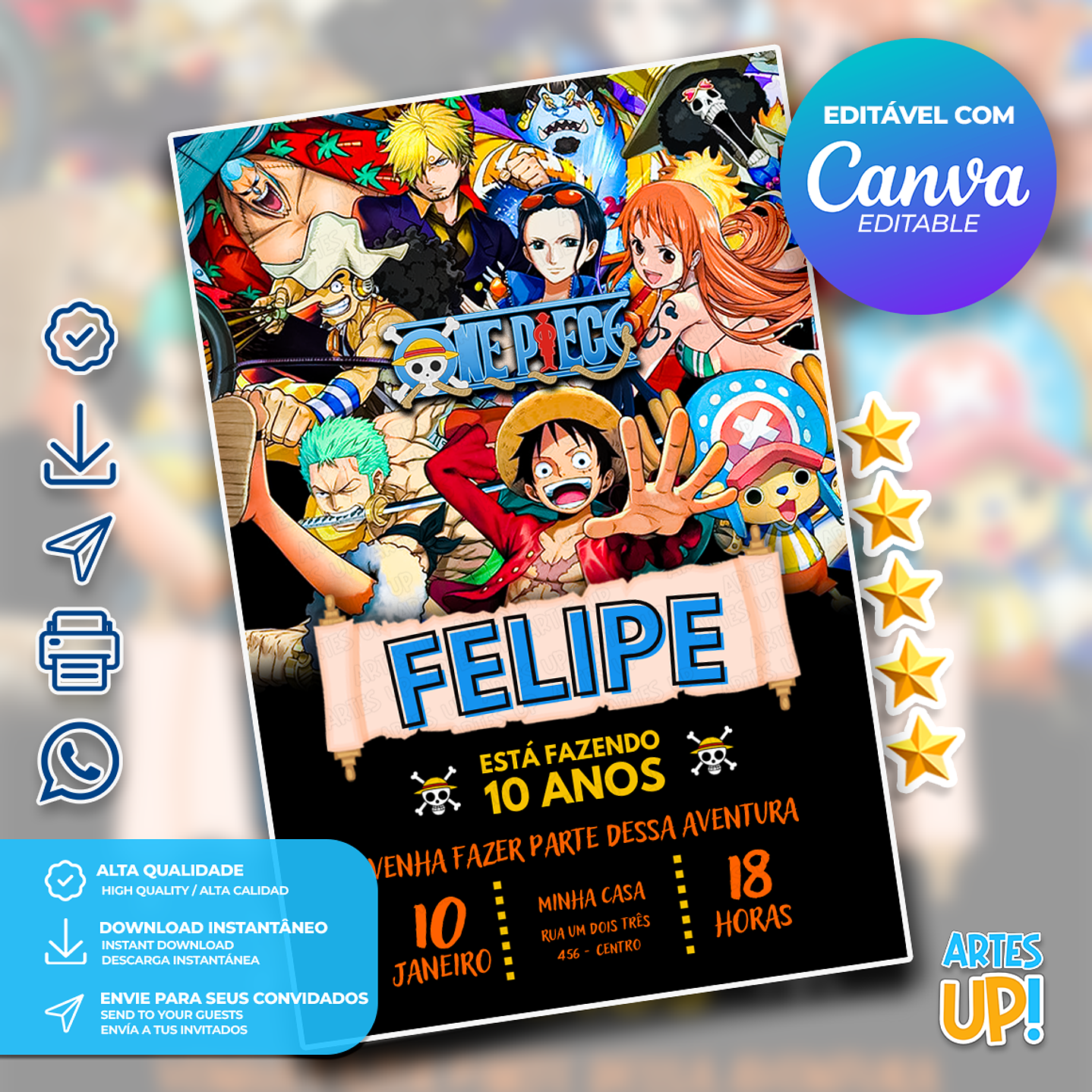 Convite de Aniversário One Piece 1