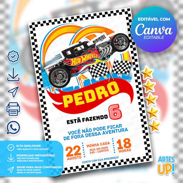 Convite de Aniversário Hot Wheels 1