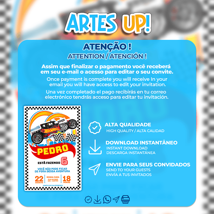 Convite de Aniversário Hot Wheels 2