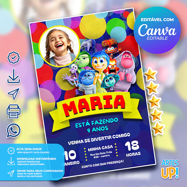 Invitación de cumpleaños de Inside Out con foto 1