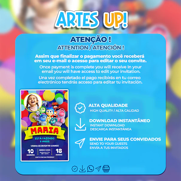 Invitación de cumpleaños de Inside Out con foto 2