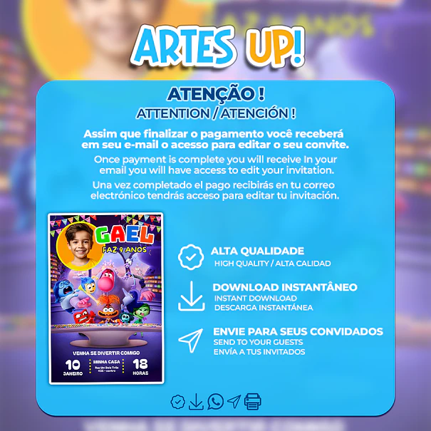 Convite de Aniversário Divertida Mente com Foto 2