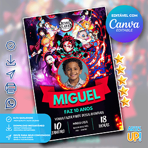 Invitación de cumpleaños de Demon Slayer con foto 