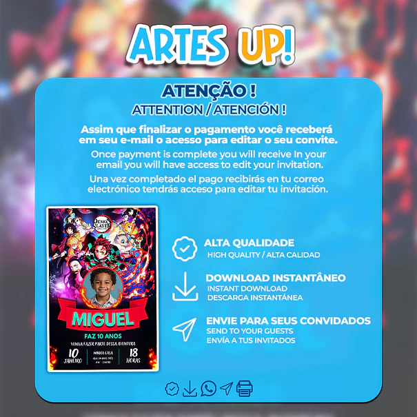 Convite de Aniversário Demon Slayer com Foto  2