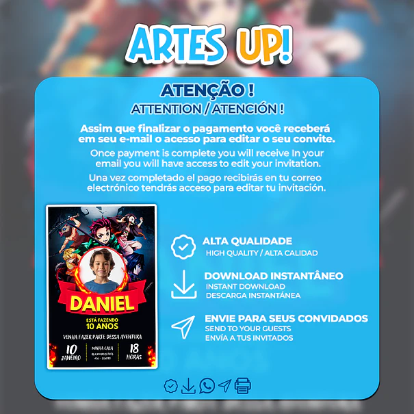 Invitación de cumpleaños de Demon Slayer con foto 2