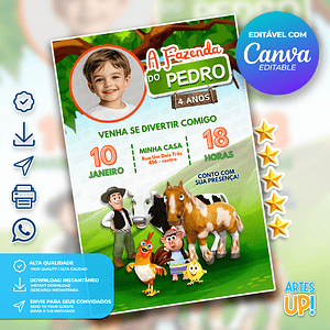 Invitación de cumpleaños de la granja de Zenon con foto