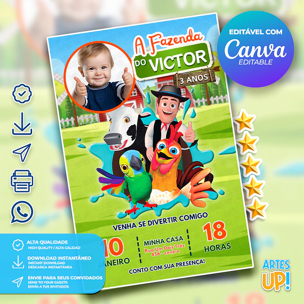 Invitación de cumpleaños de la granja de Zenón con foto 1