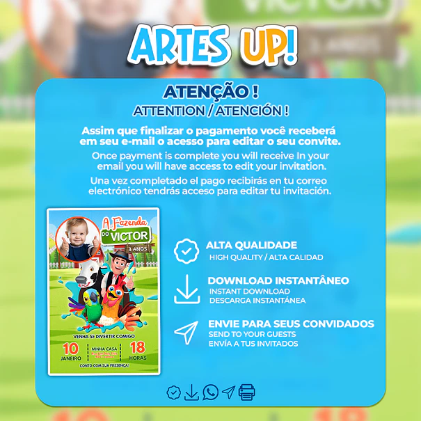 Invitación de cumpleaños de la granja de Zenón con foto 2