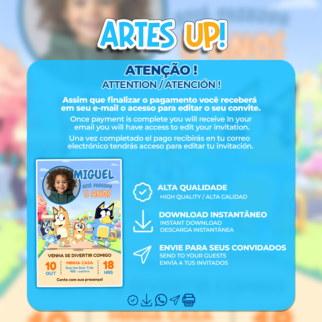 Convite de Aniversário Bluey com Foto 2
