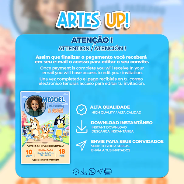 Convite de Aniversário Bluey com Foto 2