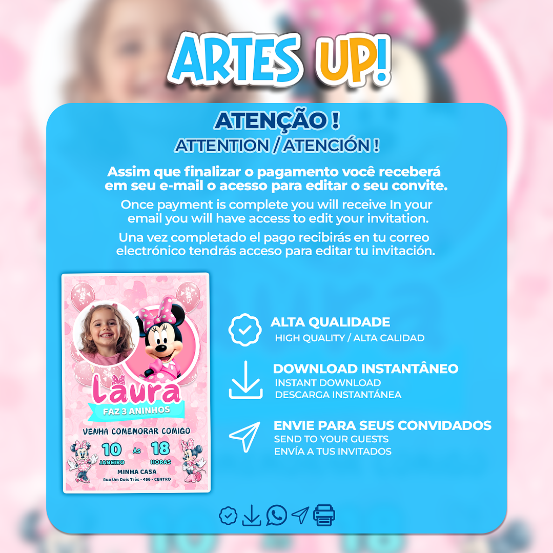 Convite de Aniversário Minnie Mouse com Foto  2