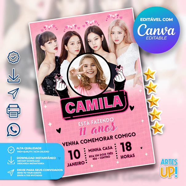Invitación de cumpleaños de Blackpink con foto 1