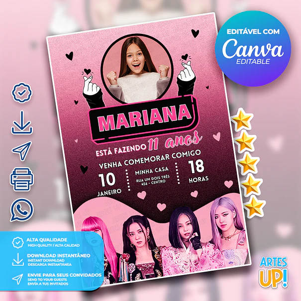 Invitación de cumpleaños de Blackpink con foto 1