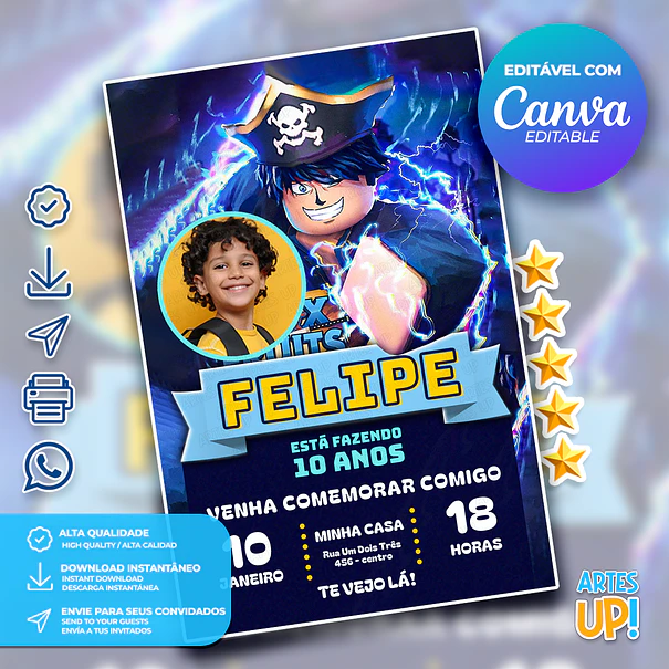 Convite de Aniversário Blox Fruits com Foto  1