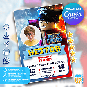 Invitación de cumpleaños de Blox Fruits con foto