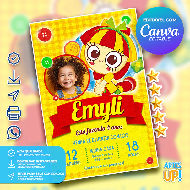 Emilia's Birthday Invitation to Sítio do Picapau Amarelo with Photo 1