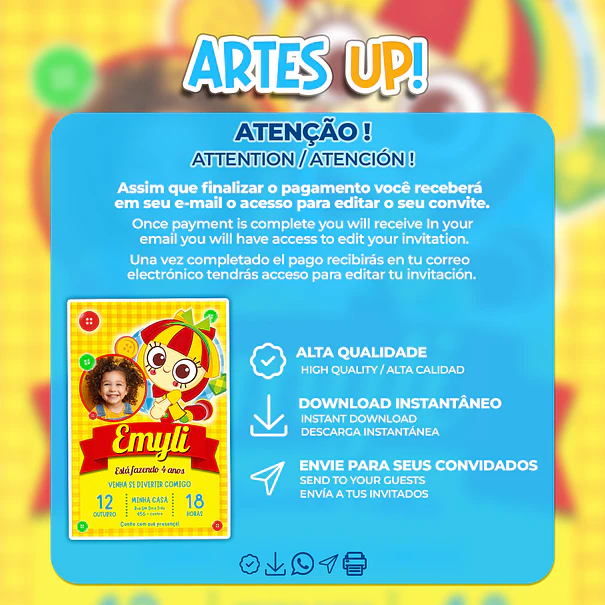 Emilia's Birthday Invitation to Sítio do Picapau Amarelo with Photo 2