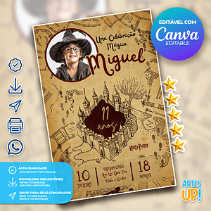 Invitación de cumpleaños con foto del Mapa del Merodeador de Harry Potter