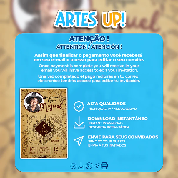 Invitación de cumpleaños con foto del Mapa del Merodeador de Harry Potter 2