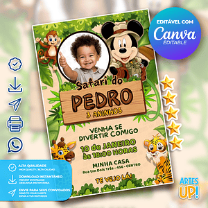 Invitación de cumpleaños de Mickey Mouse Safari con foto