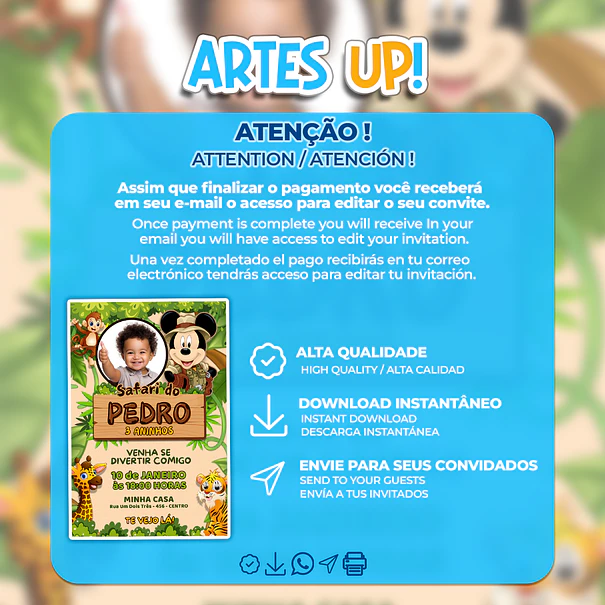 Invitación de cumpleaños de Mickey Mouse Safari con foto 2