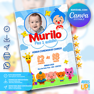 Invitación de cumpleaños con foto de Plim Plim, un héroe del corazón