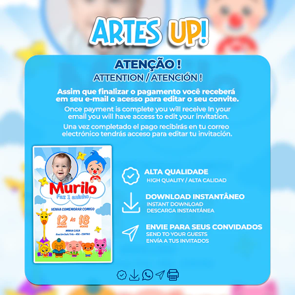 Invitación de cumpleaños con foto de Plim Plim, un héroe del corazón 2