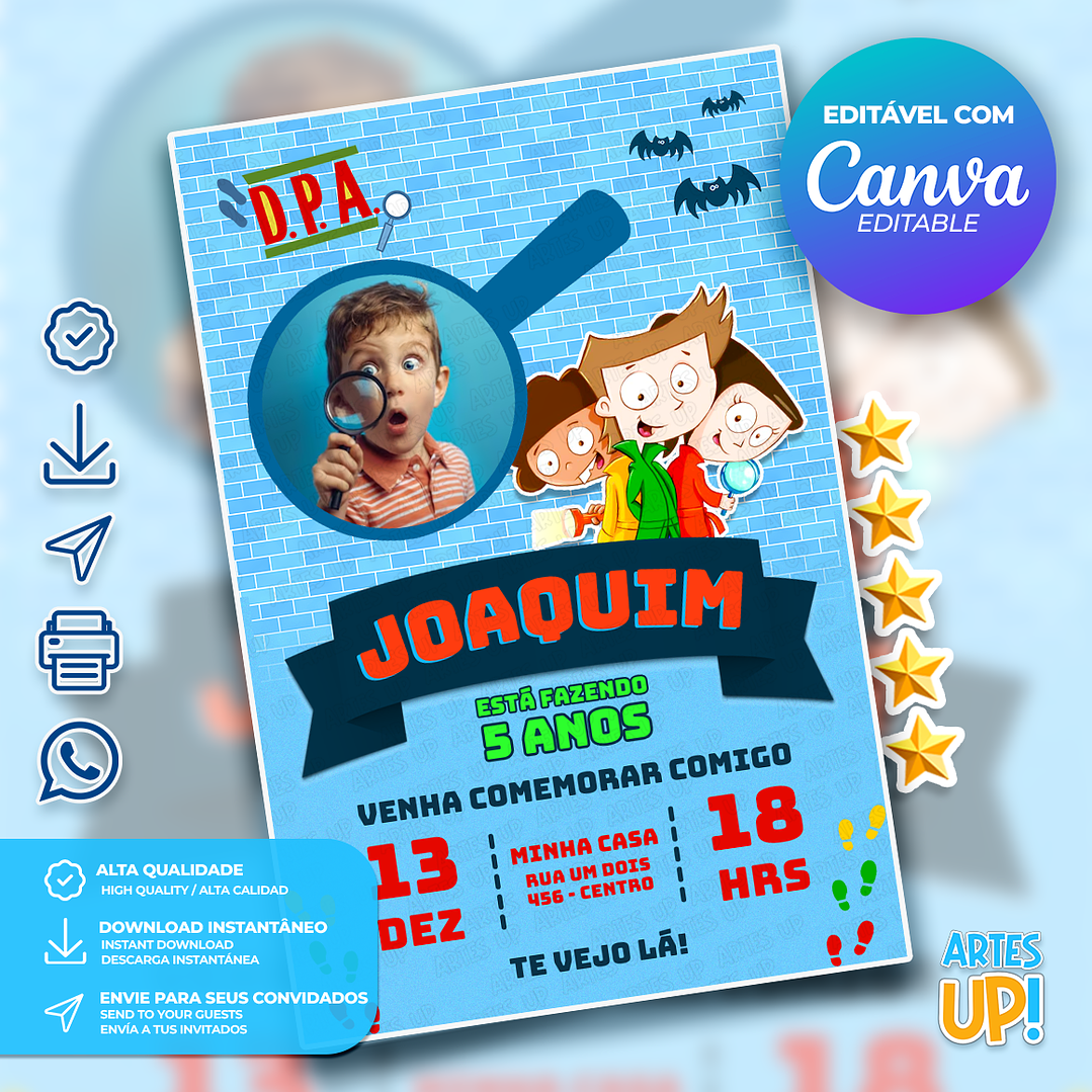 Convite de Aniversário Detetives do Prédio Azul DPA com Foto 1