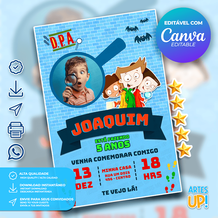 Convite de Aniversário Detetives do Prédio Azul DPA com Foto 1