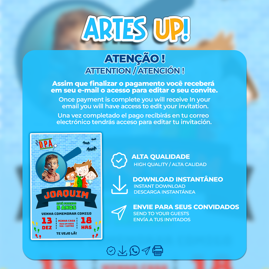 Convite de Aniversário Detetives do Prédio Azul DPA com Foto 2