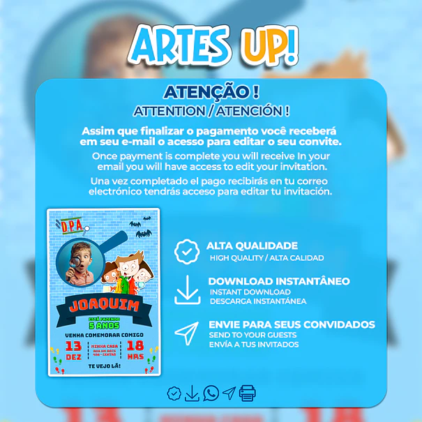 Convite de Aniversário Detetives do Prédio Azul DPA com Foto 2