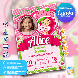 Convite de Aniversário Moranguinho com Foto