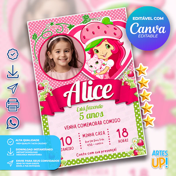 Strawberry Shortcake Birthday Invitation with Photo 1