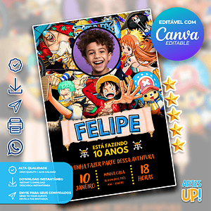 Invitación de cumpleaños de One Piece con foto