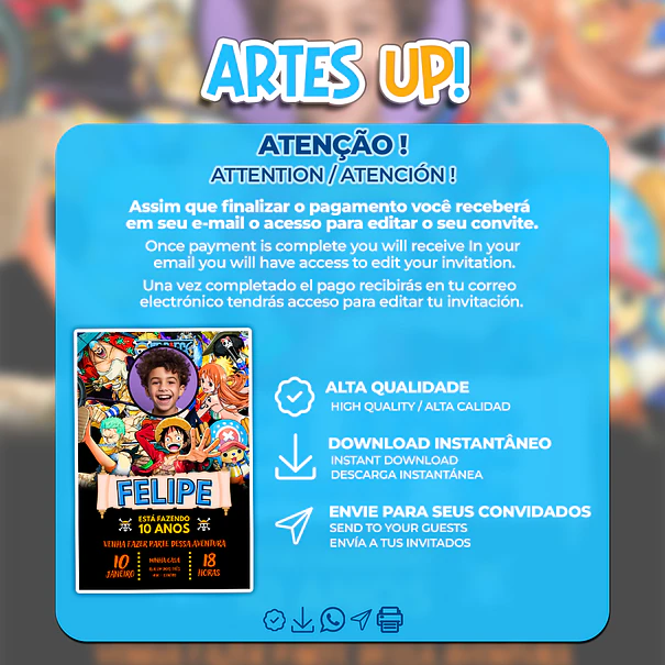 Invitación de cumpleaños de One Piece con foto 2