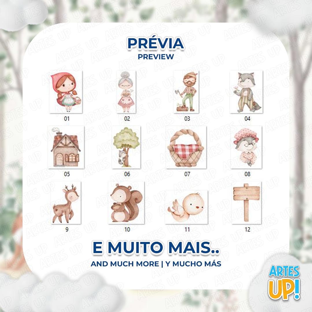 Kit Digital PNG Chapeuzinho Vermelho Clipart Aquarela 2