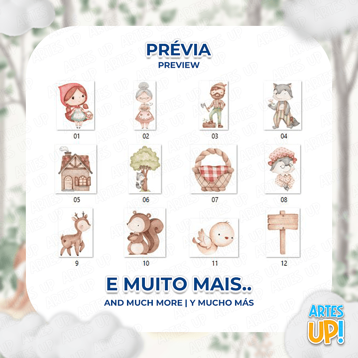 Kit Digital PNG Chapeuzinho Vermelho Clipart Aquarela 2