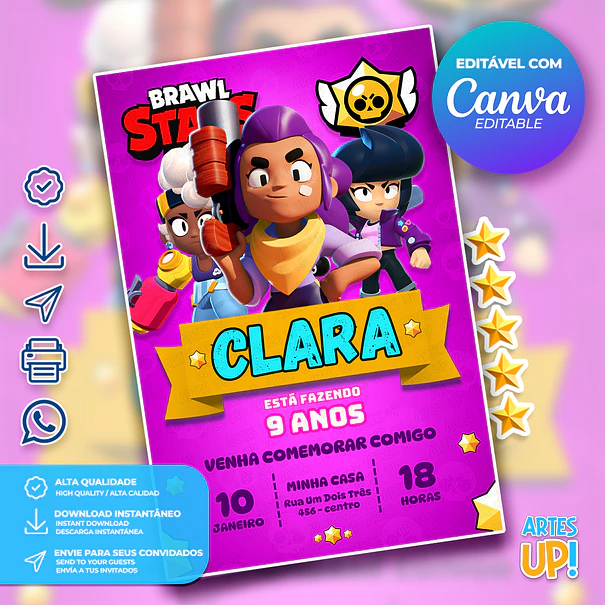 Convite de Aniversário Brawl Stars 1