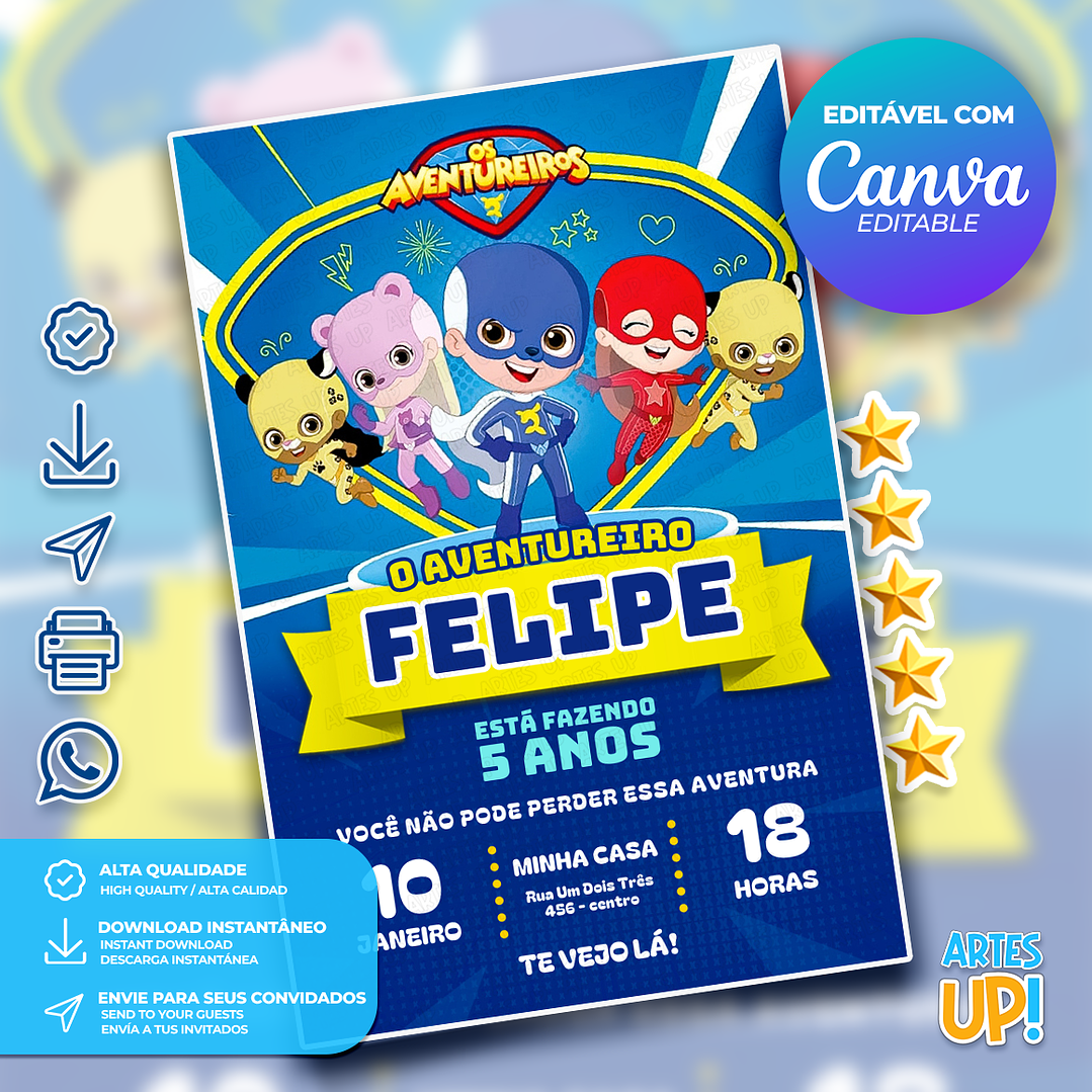 Convite de Aniversário Os Aventureiros, Luccas Neto 1