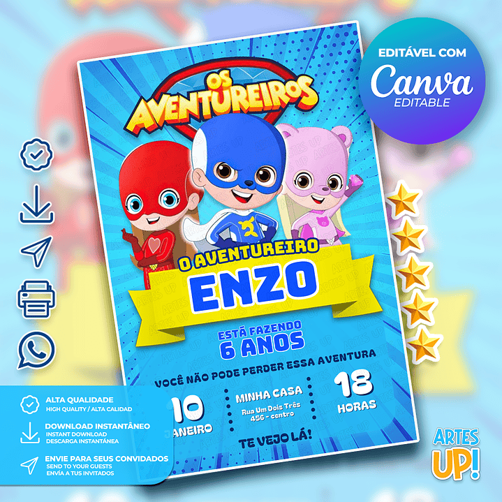 Convite de Aniversário Os Aventureiros, Luccas Neto 1