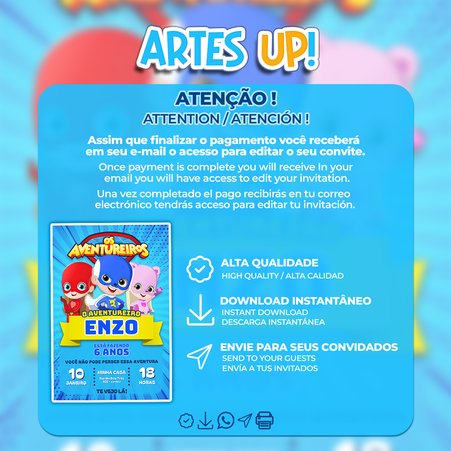 Convite de Aniversário Os Aventureiros, Luccas Neto 2