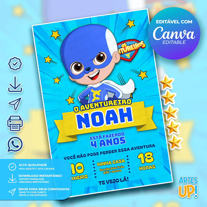 Convite de Aniversário Aventureiro Azul 1