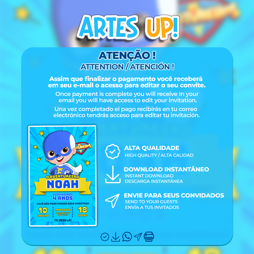 Convite de Aniversário Aventureiro Azul 2