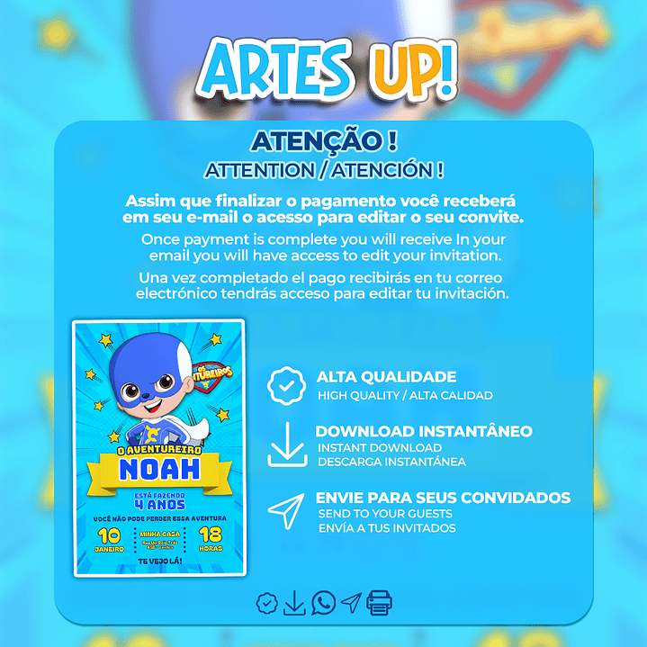 Convite de Aniversário Aventureiro Azul 2