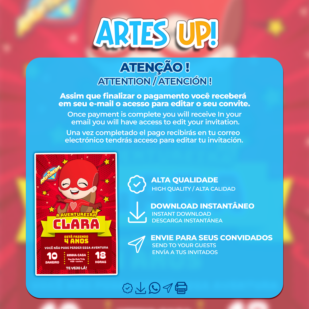 Convite de Aniversário Aventureira Vermelha 2